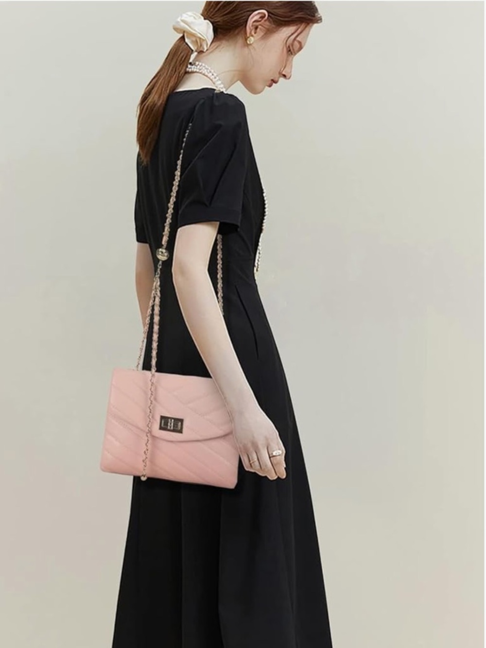 Quilted Crossbody Purse for Women, Small Flap Shoulder Bag w/ Gold Chain Elegant - Picture 3 of 8